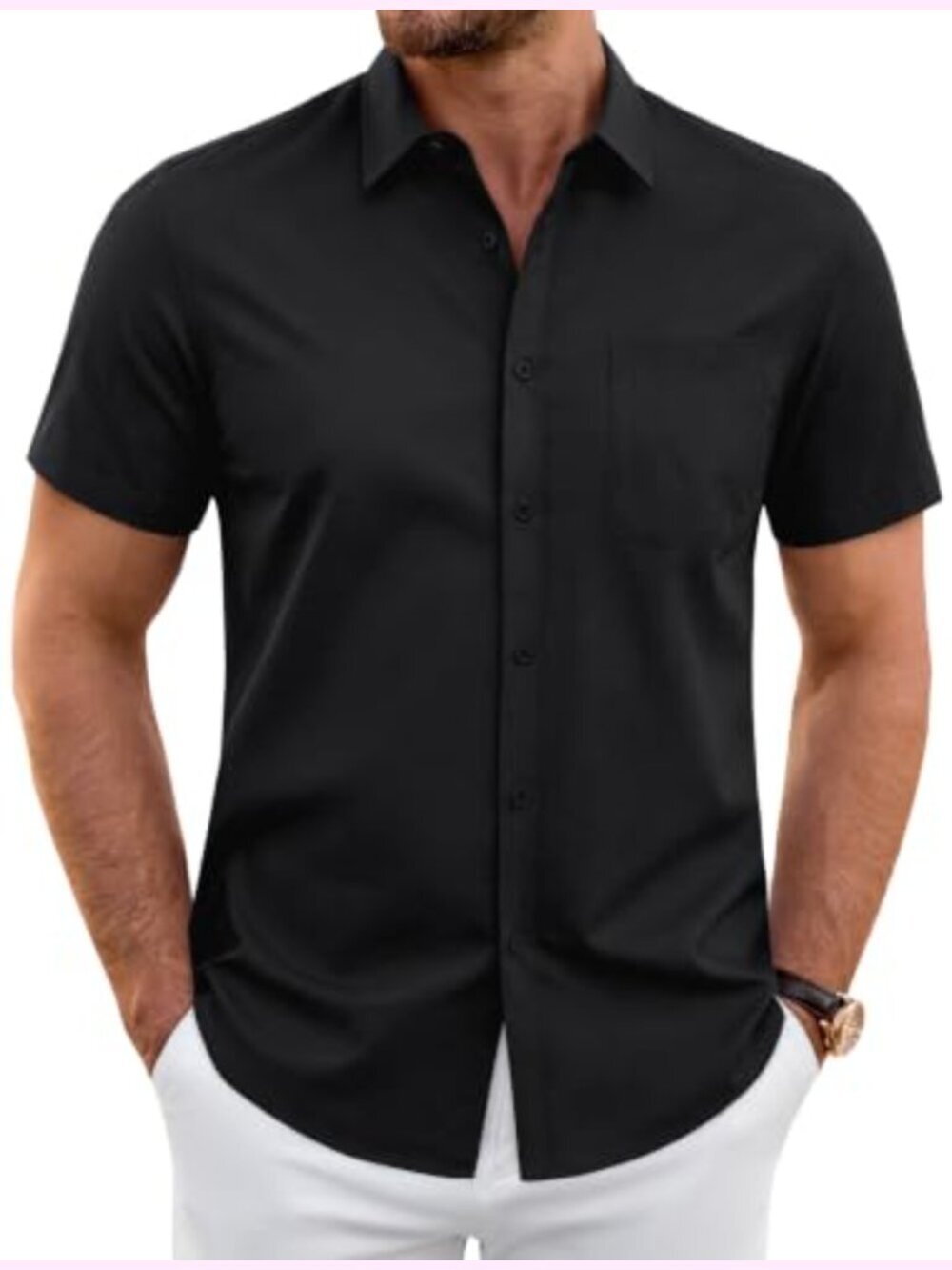 Men's Wrinkle Free Short Sleeve Dress Shirt Stretch Breathable Casual Button